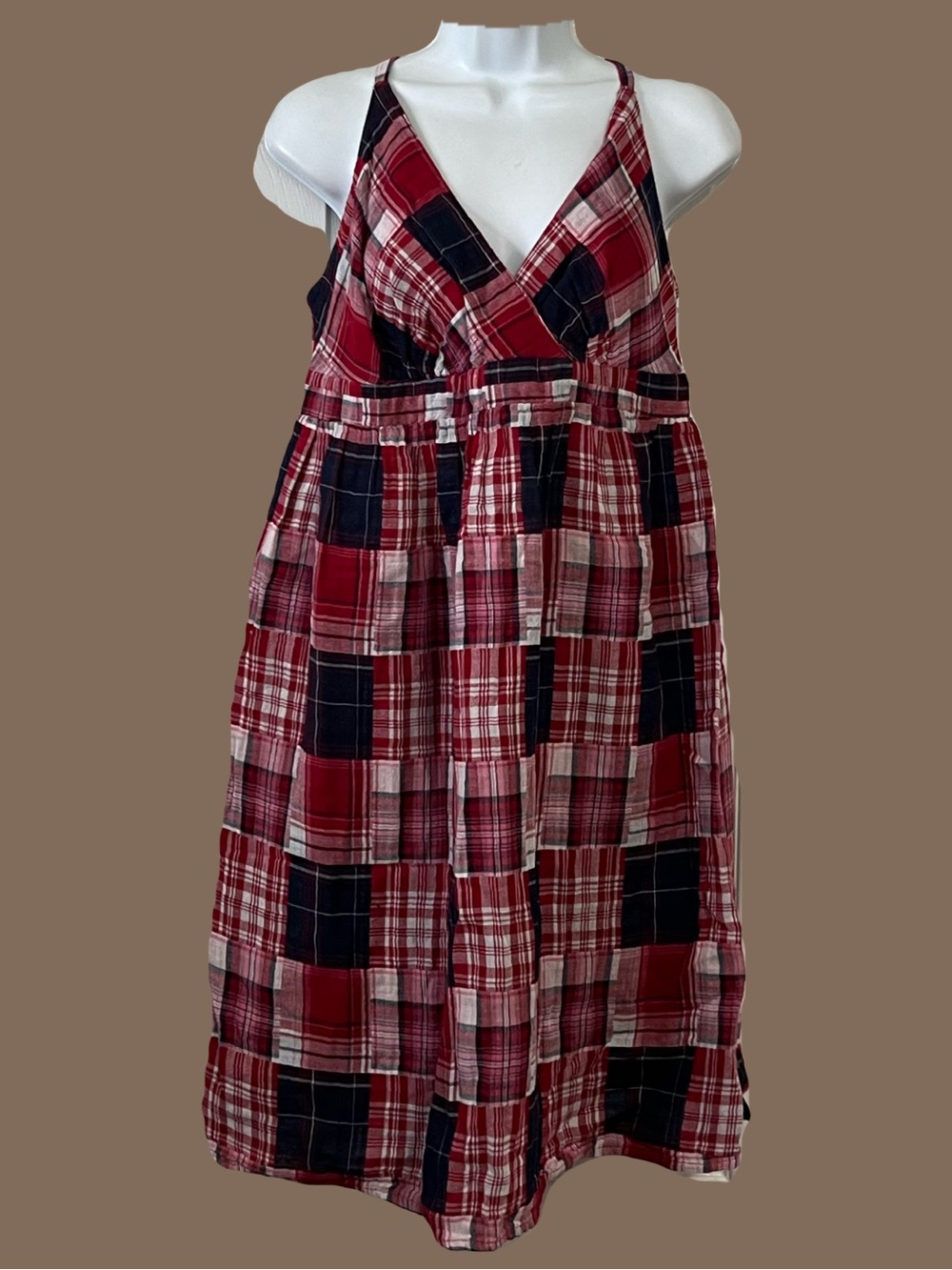 Faded Glory Red and Black Plaid Sleeveless Dress